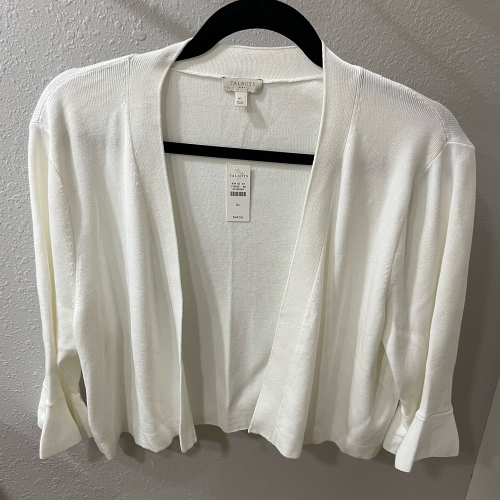 NWT Talbots white cardigan sweater with bell sleeve XL